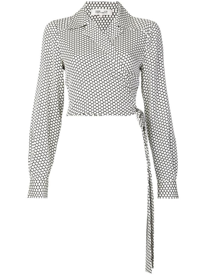 Diane Von Furstenberg Long Sleepolka Dot Wrap Blouse - White