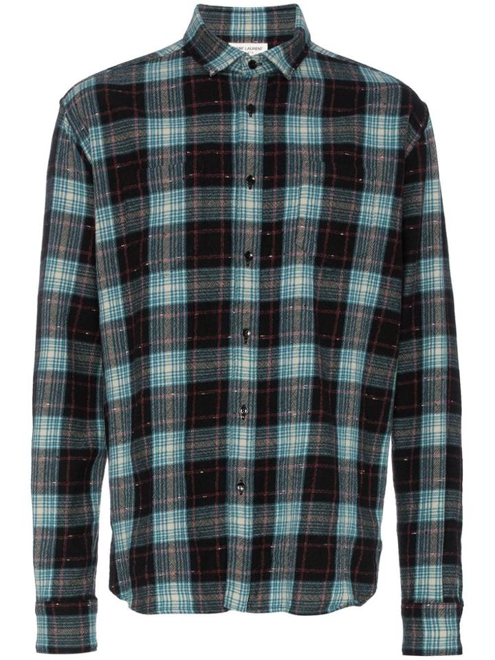 Saint Laurent Slp Check Sht Blu - Black