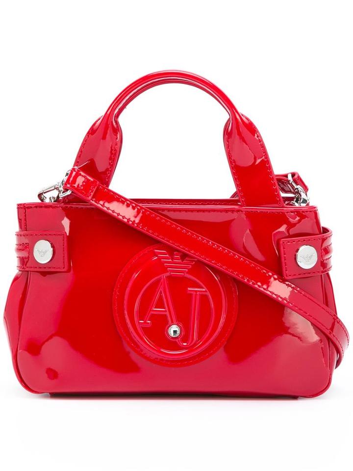 Armani Jeans Mini Logo Embossed Tote, Women's, Red, Polyester/viscose/pvc
