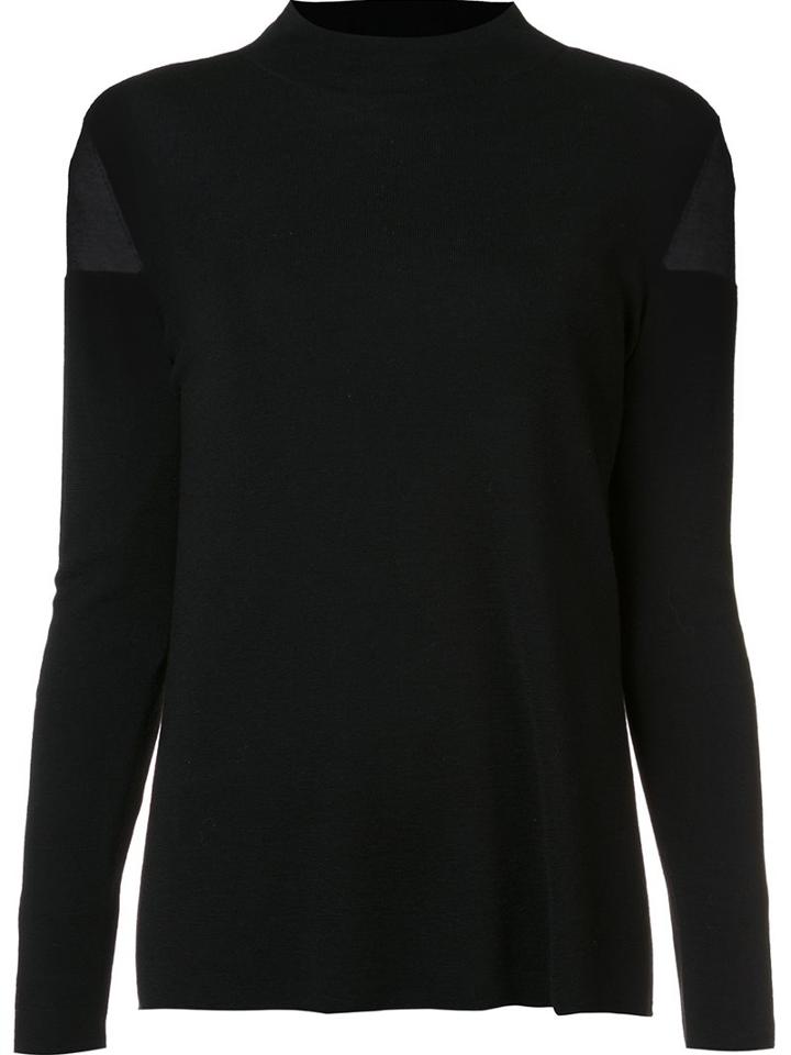 Lafayette 148 Sheer Detail Pullover, Women's, Size: Xl, Black, Cotton/polyamide/wool