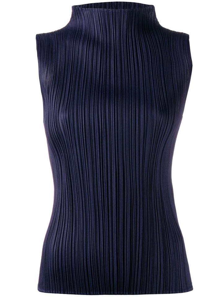 Pleats Please Issey Miyake Pleated Sleeveless Blouse - Blue