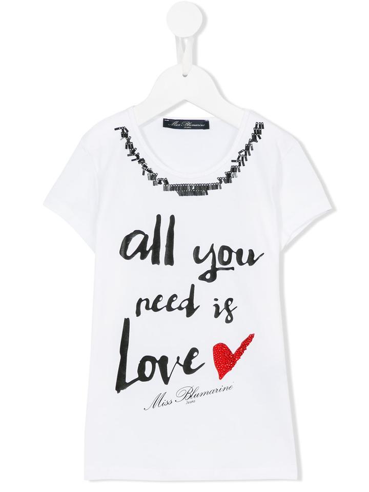 Miss Blumarine 'all You Need Is Love' T-shirt, Girl's, Size: 10 Yrs, White