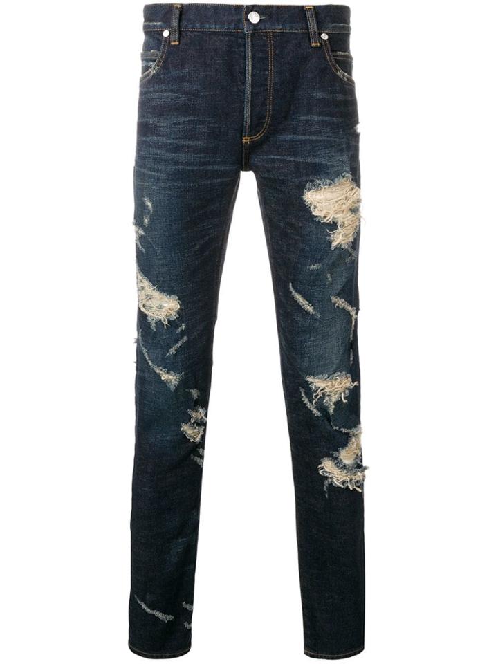 Balmain Slim Cut Ripped Jeans - Blue