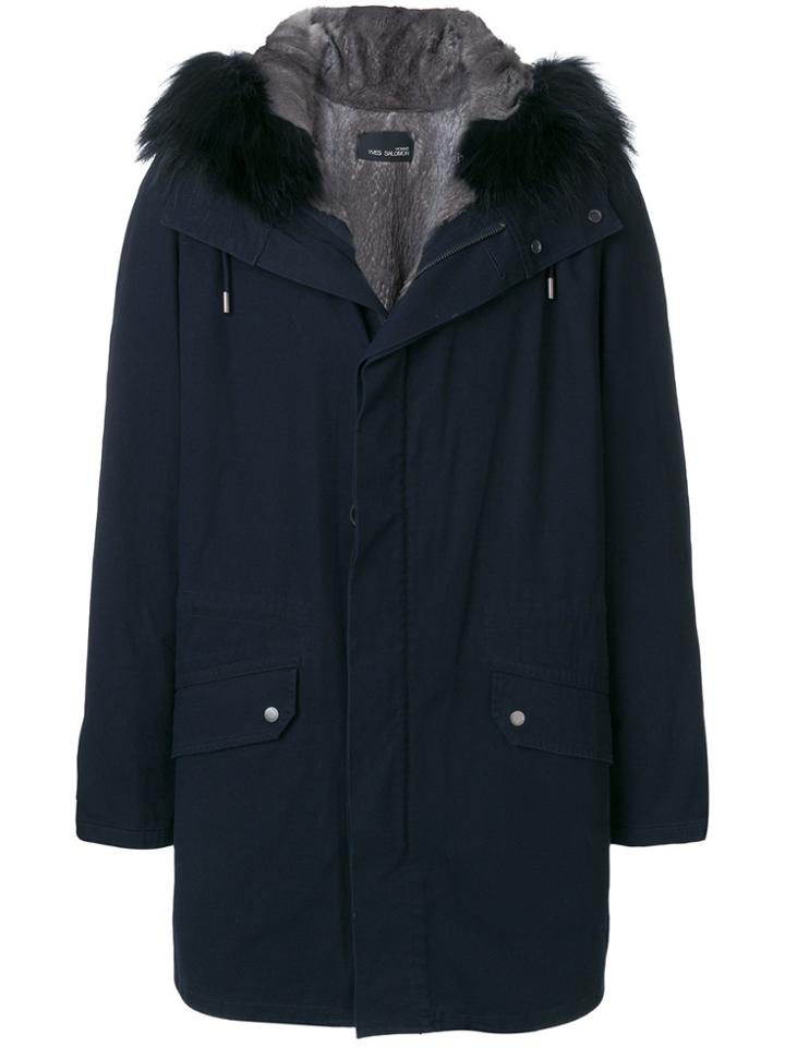 Yves Salomon Fur Hooded Parka Coat - Blue