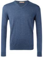 Cruciani V Neck Sweatshirt, Men's, Size: 54, Blue, Wool
