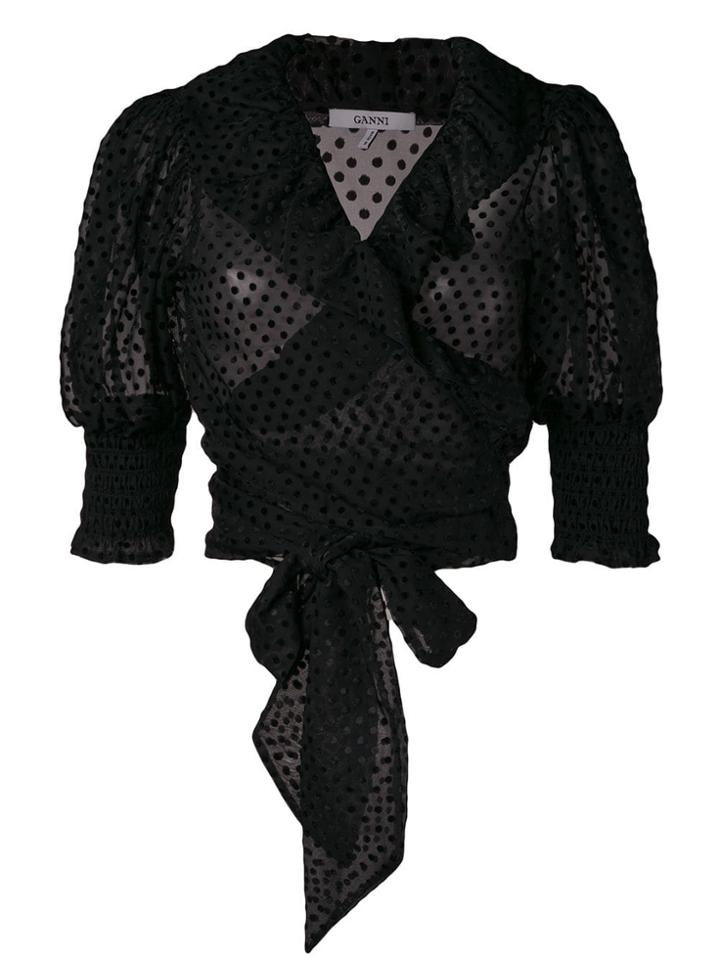 Ganni Dotted Wrap Blouse - Black