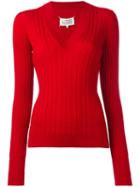 Maison Margiela Ribbed Knit Jumper, Women's, Size: Medium, Red, Wool