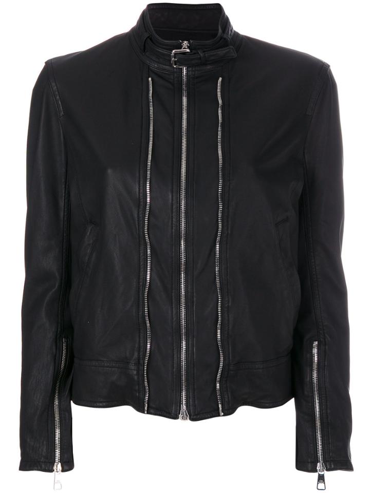Neil Barrett Zip Detailed Leather Jacket - Black