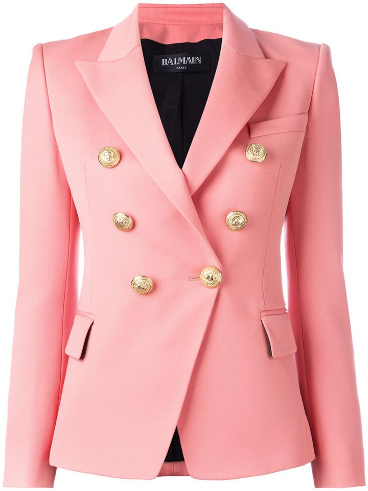 Balmain Double Breasted Blazer, Women's, Size: 36, Pink/purple, Cotton/viscose/wool