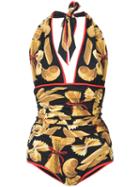 Pasta Printed Swimsuit - Women - Nylon/spandex/elastane - 3, Yellow/orange, Nylon/spandex/elastane, Dolce & Gabbana