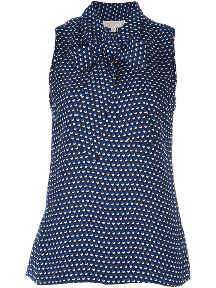 Michael Michael Kors Dotted Print Pussy Bow Top, Women's, Size: 4, Blue, Silk/polyester