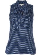 Michael Michael Kors Dotted Print Pussy Bow Top, Women's, Size: 4, Blue, Silk/polyester