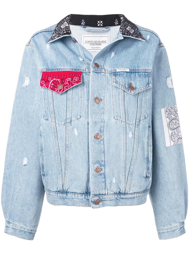 Forte Dei Marmi Couture Bandana Trim Denim Jacket - Blue