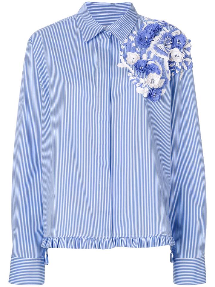 Msgm Floral Applique Shirt - Blue