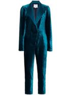 Mira Mikati Rear Embroidered Velvet Jumpsuit - Green
