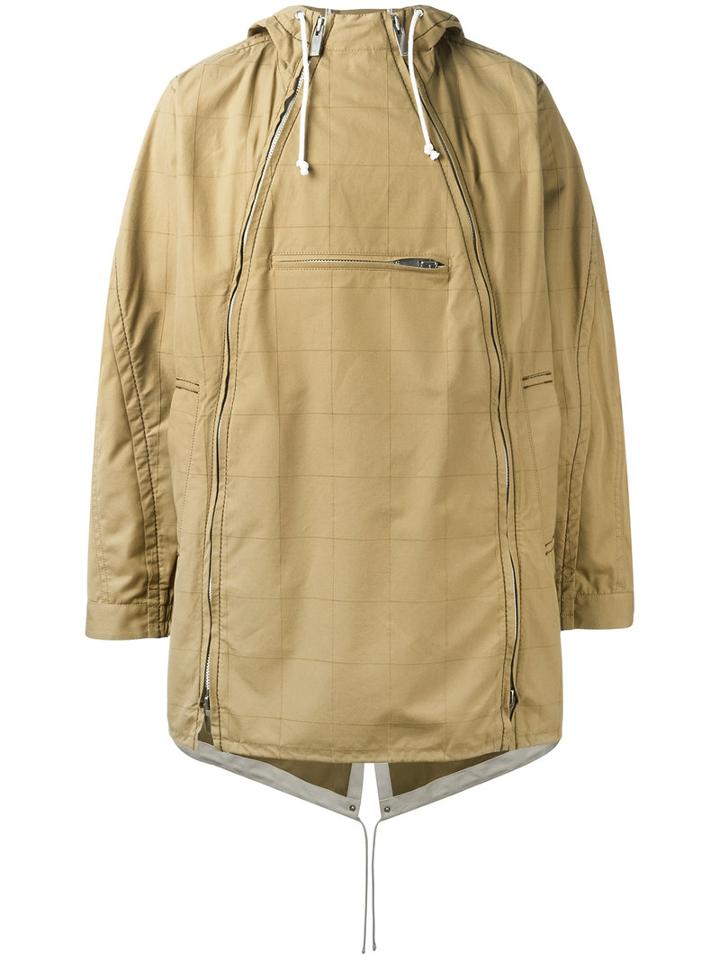 Sacai Checked Parka, Men's, Size: 3, Brown, Cotton