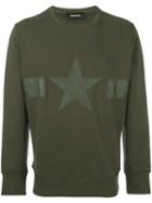 Diesel Star Patch Ribbed Trim Sweatshirt, Men's, Size: Medium, Green, Cotton/sheep Skin/shearling
