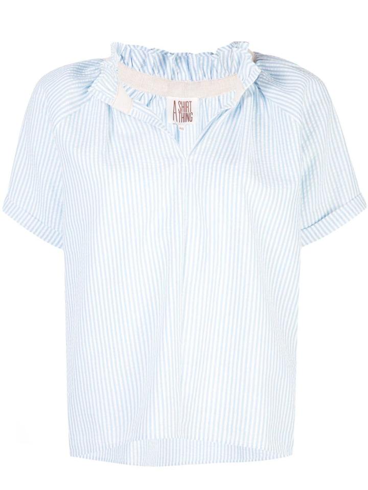 A Shirt Thing Striped V-neck Blouse - Blue
