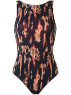 Brigitte Open Back Printed Swimsuit, Women's, Size: Medium, Blue, Elastodiene/polyamide
