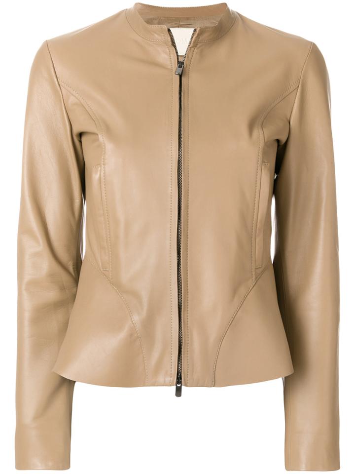 Drome Peplum Leather Jacket - Nude & Neutrals