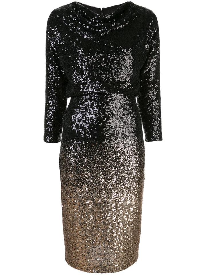 Badgley Mischka Sequin Embellished Fitted Dress - Black