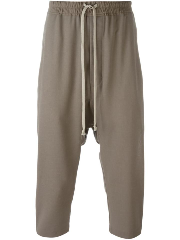 Rick Owens Cropped Drop Crotch Track Pants, Men's, Size: 48, Grey, Cotton/virgin Wool