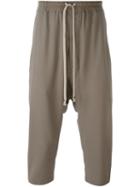 Rick Owens Cropped Drop Crotch Track Pants, Men's, Size: 48, Grey, Cotton/virgin Wool