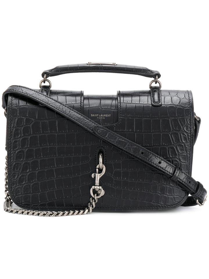 Saint Laurent Crocodile Embossed Charlotte Messenger Bag - Black
