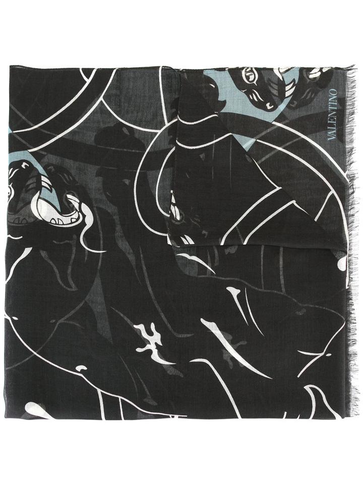 Valentino Valentino Garavani Printed Scarf, Black, Modal/silk/cashmere