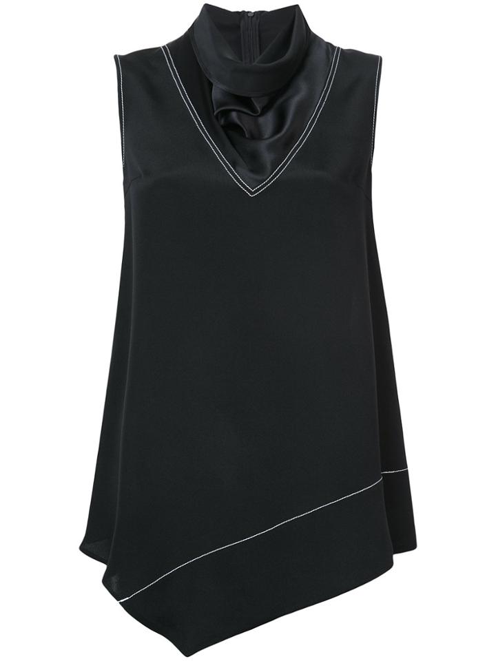 Derek Lam Sleeveless Mock Neck Handkerchief Blouse - Black