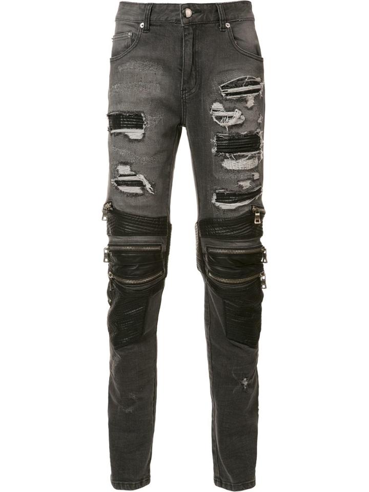 God's Masterful Children Zipped Ripped Skinny Jeans - Black