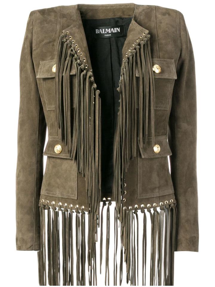 Balmain Fringed Leather Jacket - Green