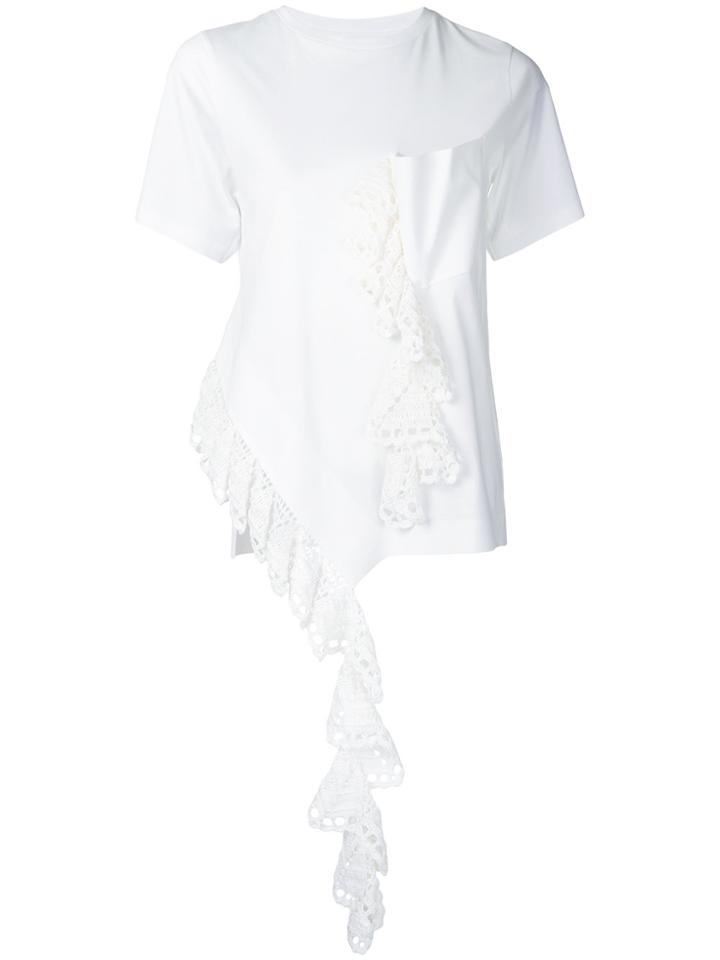 Irene Crochet Frill Pocket T-shirt - White