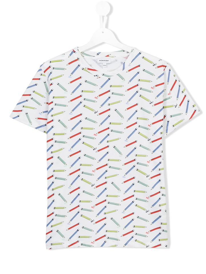 Au Jour Le Jour Kids Pencil Print T-shirt, Boy's, Size: 14 Yrs, White
