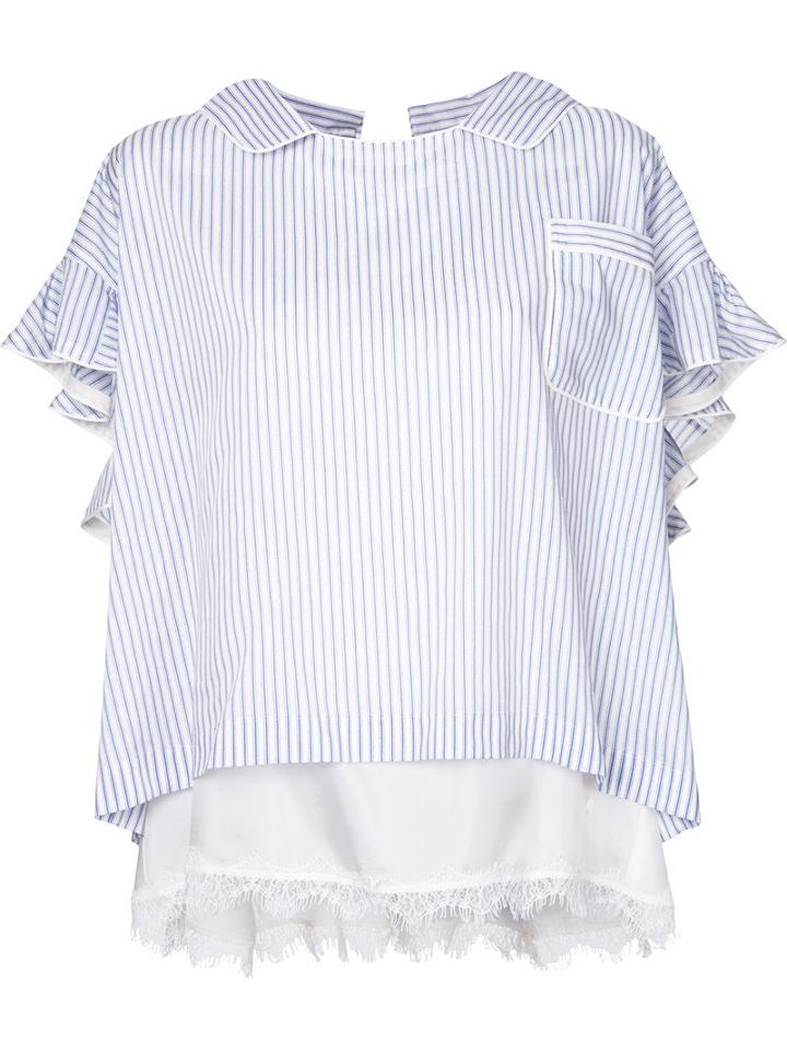 Sacai Double Layer Striped Blouse, Women's, Size: 2, Blue, Polyester