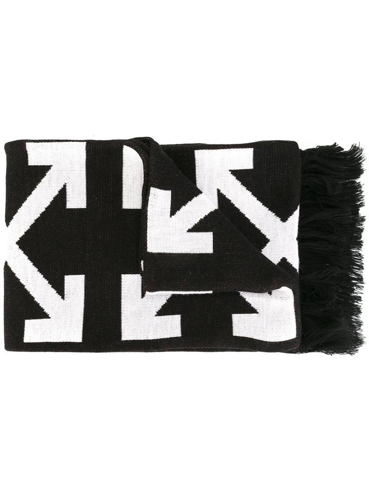Off-white - Stripe And Arrows Scarf - Men - Cotton - One Size, Black, Cotton