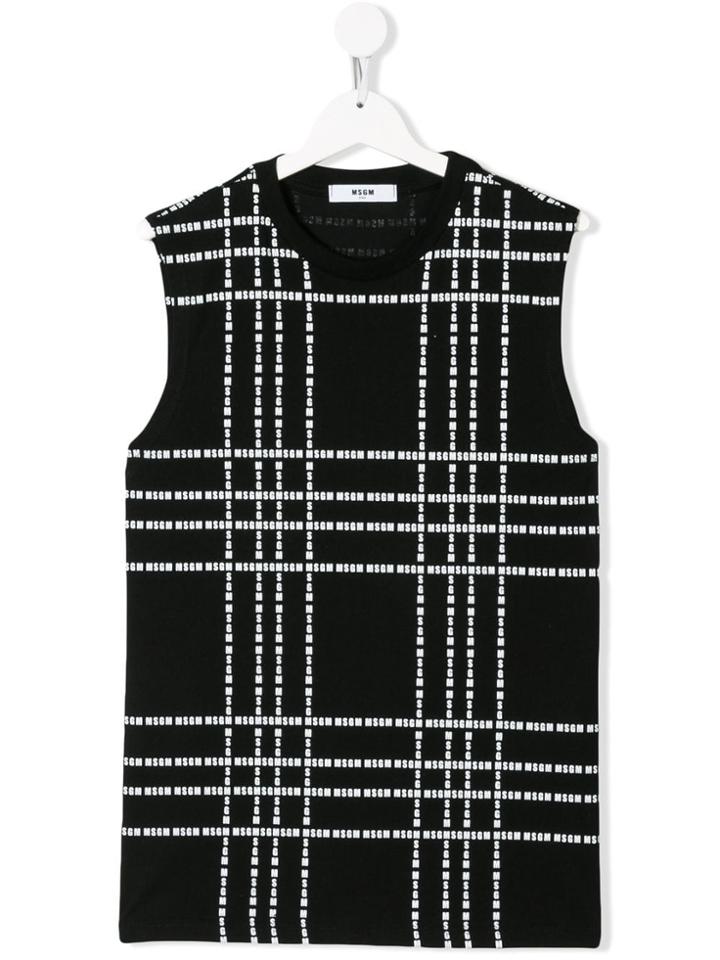 Msgm Kids Teen Logo Plaid Sleeveless T-shirt - Black