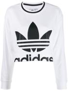 Adidas Logo Print Cropped Sweater - White