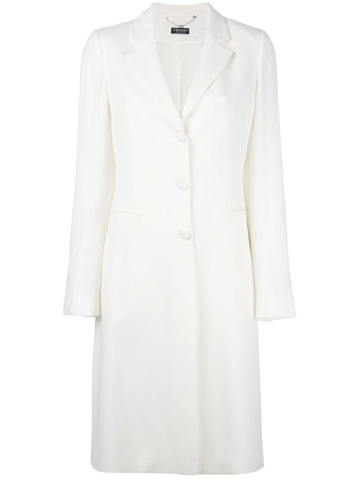 Twin-set Buttoned Midi Coat, Women's, Size: 42, White, Acetate/viscose/polyester