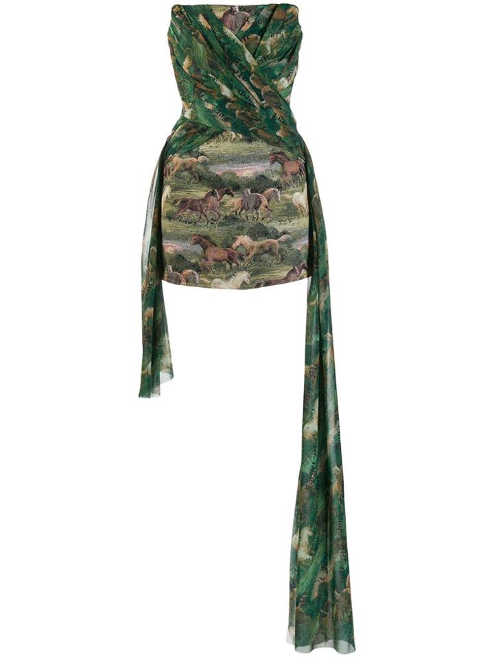 Giuseppe Di Morabito Horse Print Strapless Mini Dress - Green
