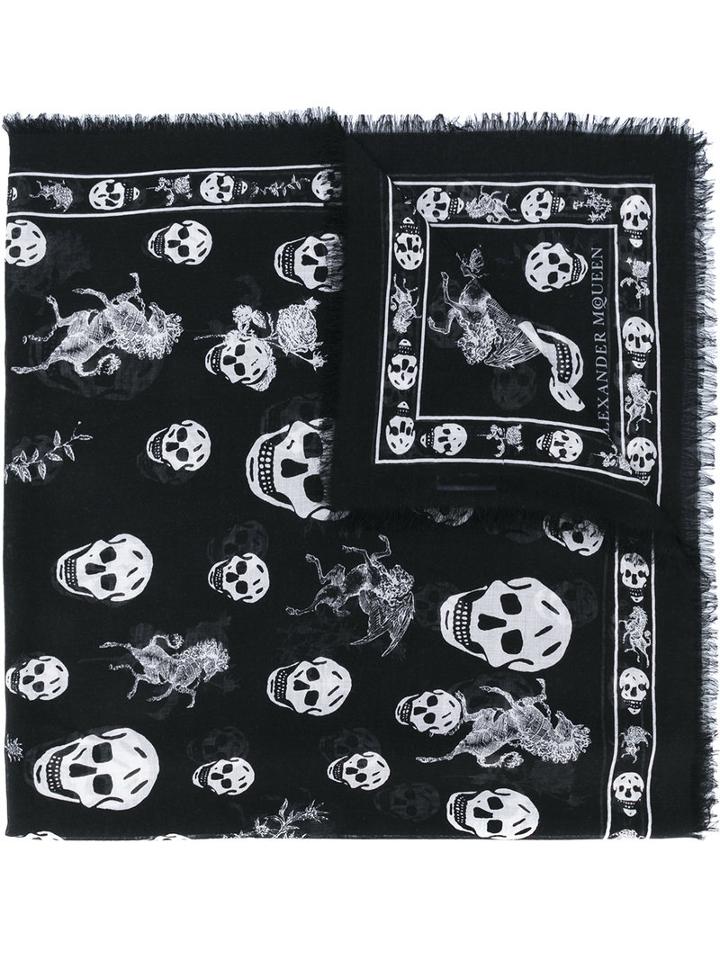 Alexander Mcqueen - Skull And Badge Scarf - Men - Wool/silk - One Size, Black, Wool/silk