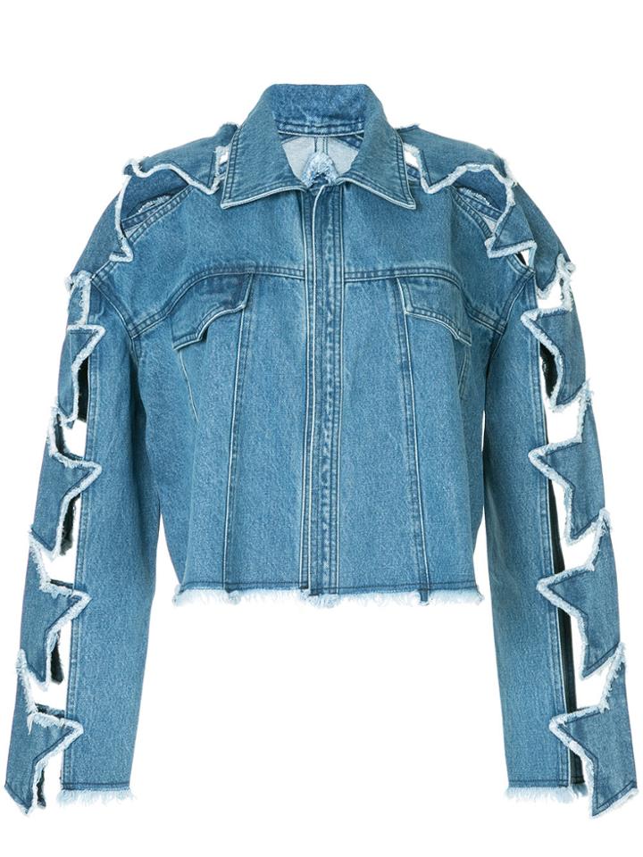 Pony Stone Star Patch Sleeve Denim Jacket - Blue