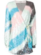 Circus Hotel Sequinned Wave Wrap Dress - Blue