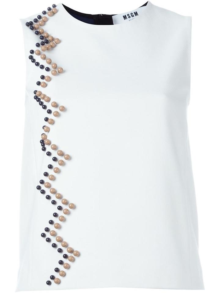 Msgm Beaded Blouse, Women's, Size: 42, White, Cotton/polyester/polyurethane