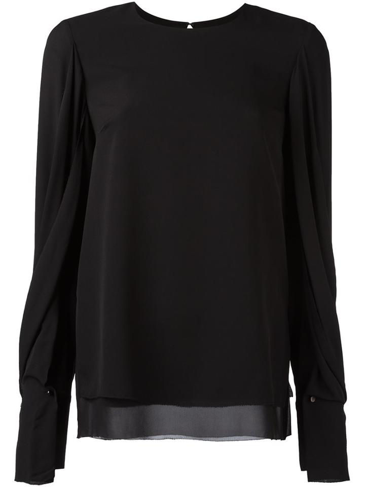 3.1 Phillip Lim Draped Sleeve Blouse, Women's, Size: 2, Black, Silk