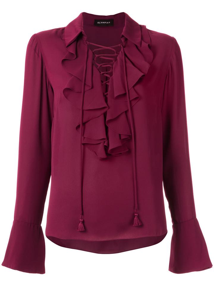 Olympiah - Ruffled Neck Top - Women - Polyester - 36, Red, Polyester