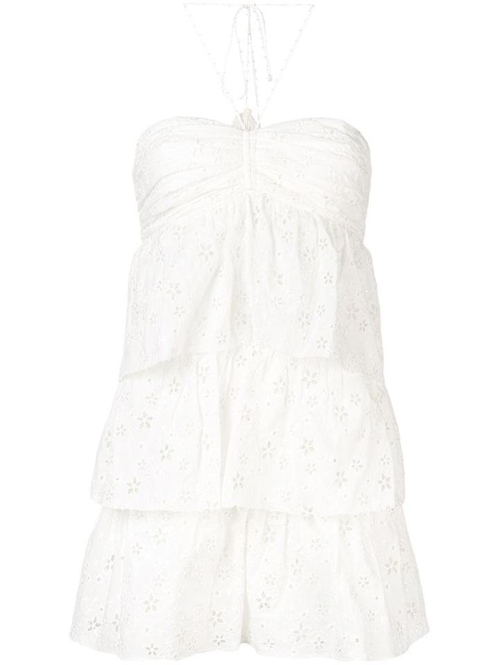 Saint Laurent Tiered Frill Halterneck Dress - White