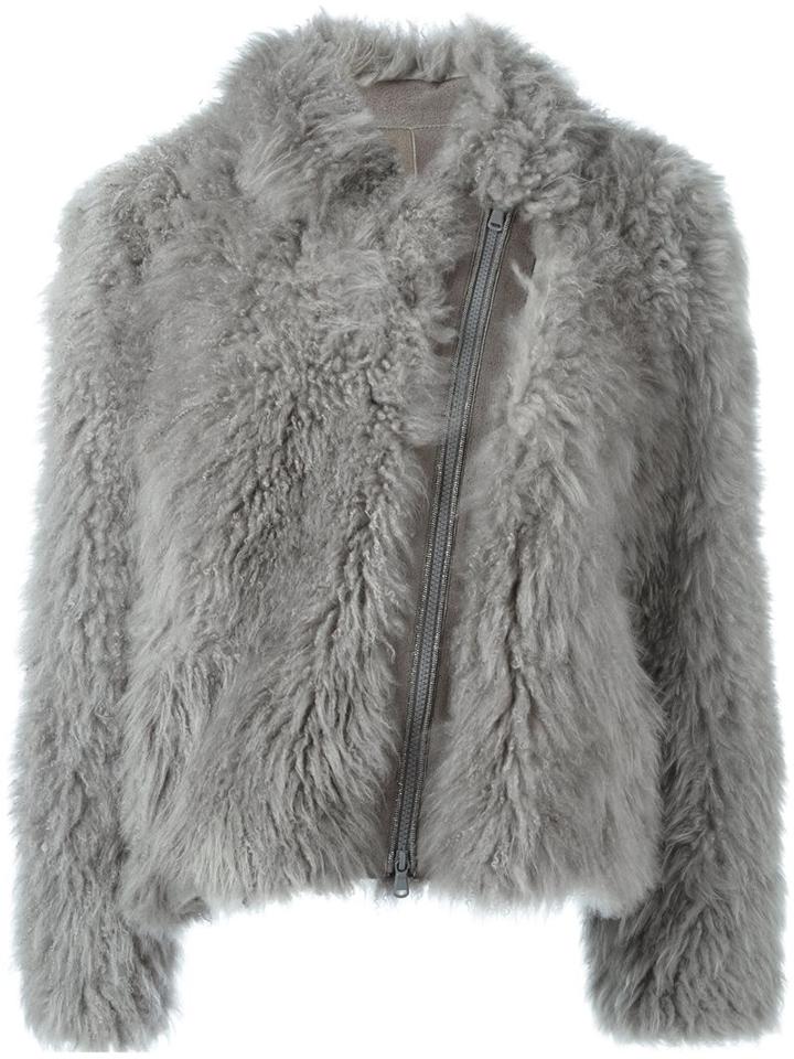 Brunello Cucinelli Zipped Fur Coat, Women's, Size: 40, Grey, Silk/goat Fur/goat Skin/acetate