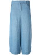 Loro Piana Wide-legged Cropped Trousers, Women's, Size: 44, Blue, Linen/flax