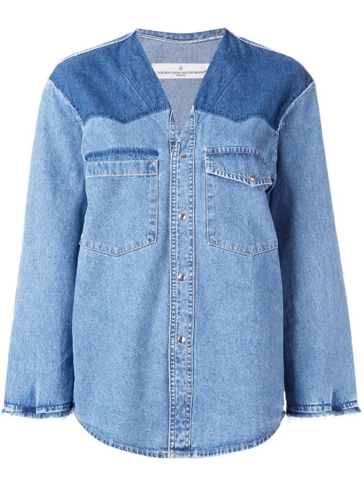 Golden Goose Deluxe Brand Collarless Denim Shirt, Women's, Size: Large, Blue, Cotton